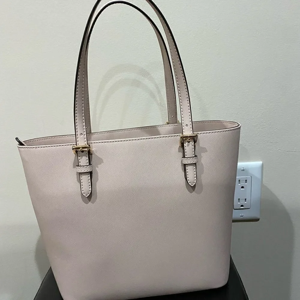 Michael Kors Saffiano Leather Light pink Jet Set Tote Bag W/ Front Pocket